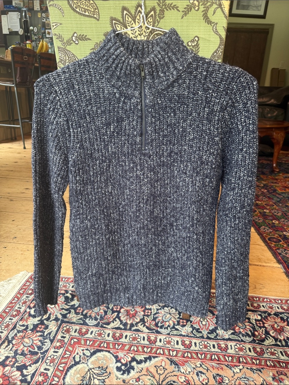 Half-Zip Ribbed Knit Sweater - Charcoal/navy. Kids age 10-12